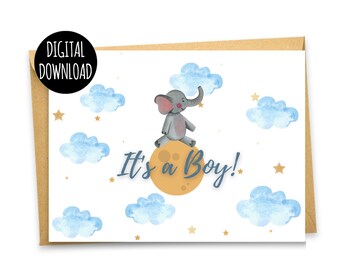 IT'S A BOY Printable - It's A Boy Cards - Cloud Baby Shower Cards - Printable Digital Download Cards - 4x6 cards