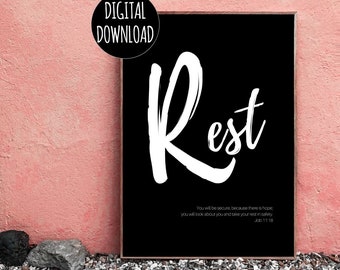 CHRISTIAN WALL ART - Rest Love Faith Hope - Inspirational Wall Art - Digital Download