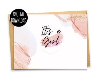 IT'S A GIRL Printable - It's A Girl Cards - Baby Shower Cards - Printable Digital Download Cards - 4x6 cards