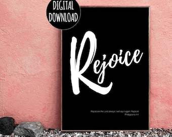 CHRISTIAN WALL ART - Rejoice Love Faith Hope - Black and White - Inspirational Wall Art - Digital Download