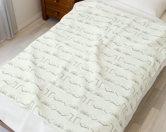 Book Blanket  Reading Blanket Subtle Neutral Geometric Pattern Velveteen Plush Blanket | Minimal Line Texture