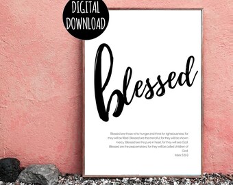 CHRISTIAN WALL ART - Blessed Peace Love Faith Hope - Inspirational Wall Art - Digital Download
