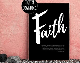 CHRISTIAN WALL ART - Peace Love Faith Hope - Inspirational Wall Art - Digital Download - Black and white