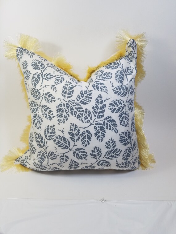 Block Printed French Style Leaf Pillow With Fringe Fringed Etsy