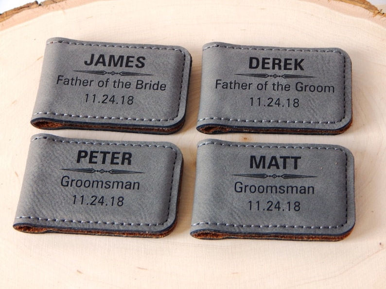 Monogram Money Clips for Men Groomsmen Gift Personalized Leather Money Clip Gifts Set image 4