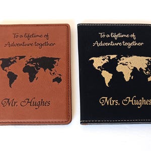 Mr and Mrs Personalized Passport Covers | Wedding Gift Travel Gift Set for Couple | Custom Honeymoon Gifts | Engraved Leather Wallet Holder