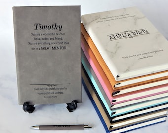 Mentor Teacher Gifts | Personalized Journal Custom Gift for Boss | Engraved Notebook for Men | Leather Office Christmas Gifts