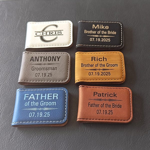 Engraved Father of the Bride Gift: Leather Money Clip