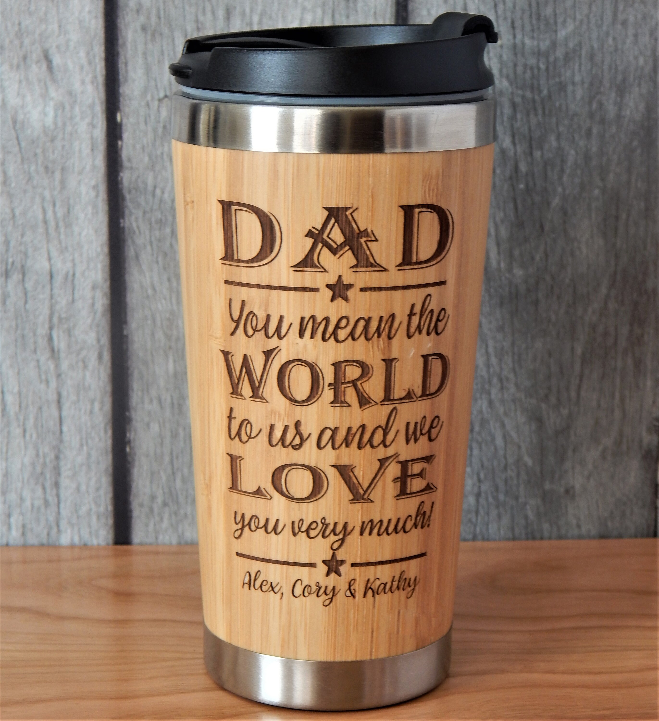 Personalized Photo Coffee Tumbler - Custom Bamboo & Stainless Steel Travel Mug | 450ml Insulated Cup Gift For Dad, Mom, Office - View #7