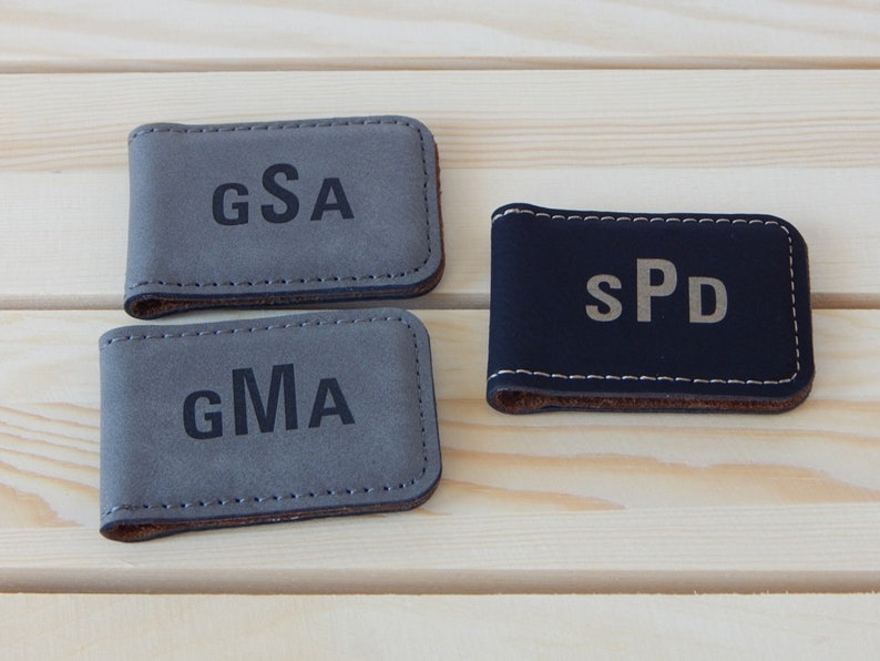 Monogram Money Clips for Men Groomsmen Gift Personalized Leather Money Clip Gifts Set image 2