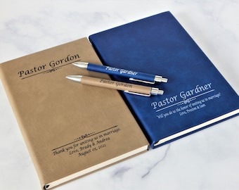 Wedding Officiant Journal Gift: Engraved Leather Journal Notebook
