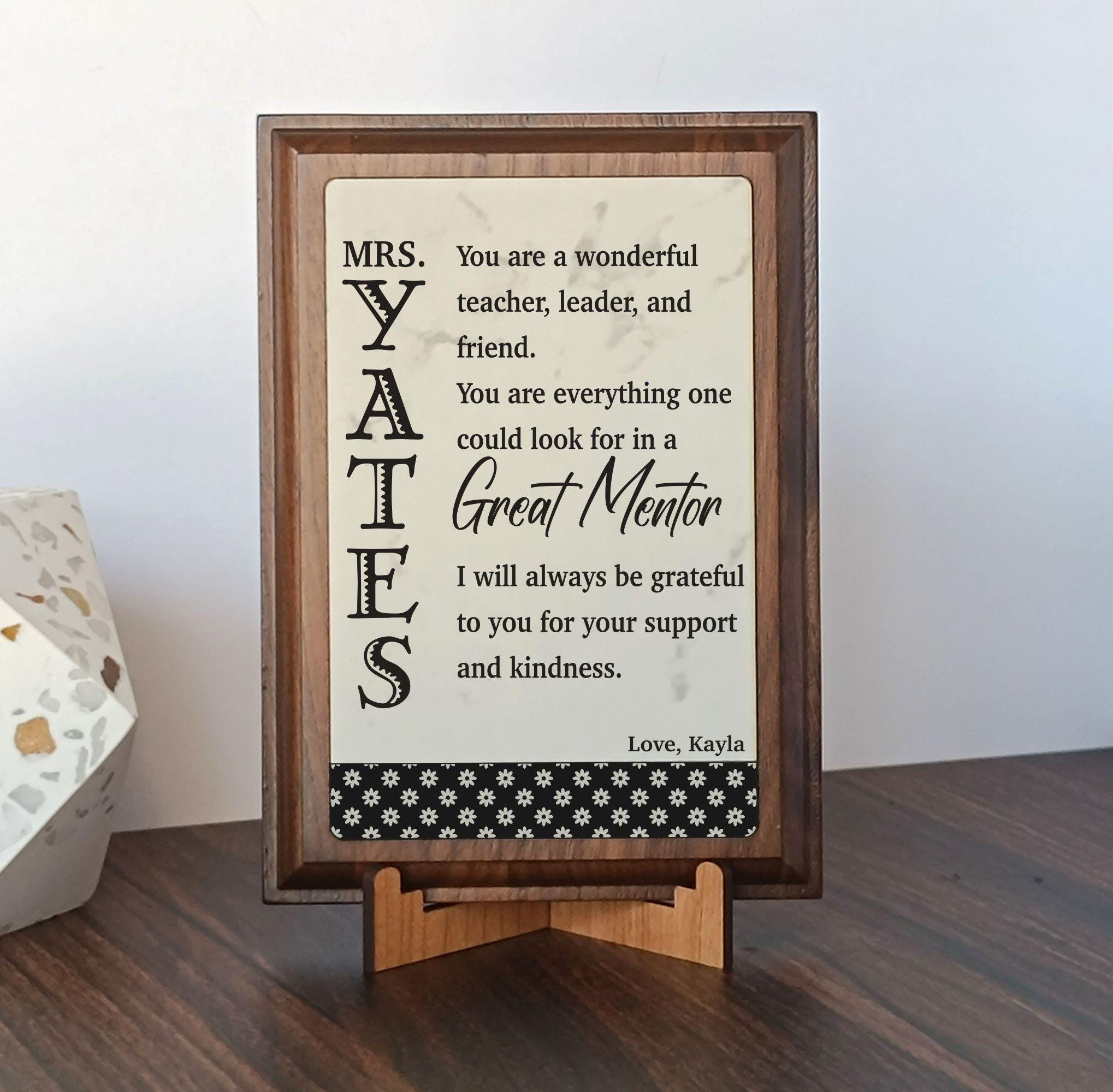 Personalized Teacher Appreciation Wood Plaque: Engraved Leather Sign PLT 025