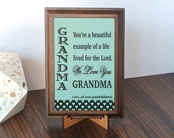 Engraved Grandma Gift: Custom Wood and Leather Plaque, PGM015