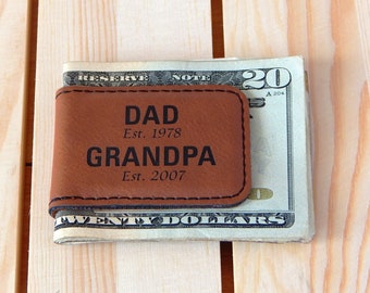 Personalized New Grandpa Gift: Dad Leather Money Clip