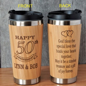 50th Wedding Anniversary Gifts for Couple | Personalized Tumbler Mugs for Parents | 20th Anniversary Gift Engraved Wood  Cup for Mr and  Mrs