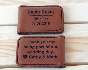 Personalized Officiant Gift: Engraved Leather Money Clip