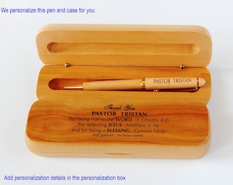 Pastor Wertschätzung Geschenk: Gravierte Holz Stift und Etui