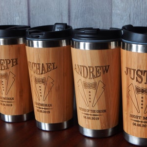 Personalized Travel Cup - Gift for Groomsmen - Tumbler Mug - Engraved Bamboo Tumblers