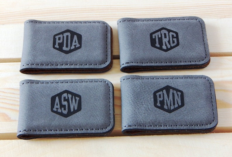 Monogram Money Clips for Men Groomsmen Gift Personalized Leather Money Clip Gifts Set image 1