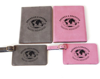 Ensemble porte-passeport personnalisé et étiquette à bagage