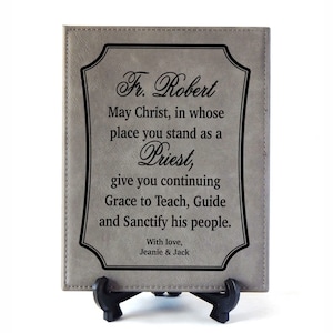 Personalized Leather Plaque |  Ordination Gift for Priest |  Anniversary Gifts for Catholic Deacon | Custom Christmas Gifts | Birthday, PL56