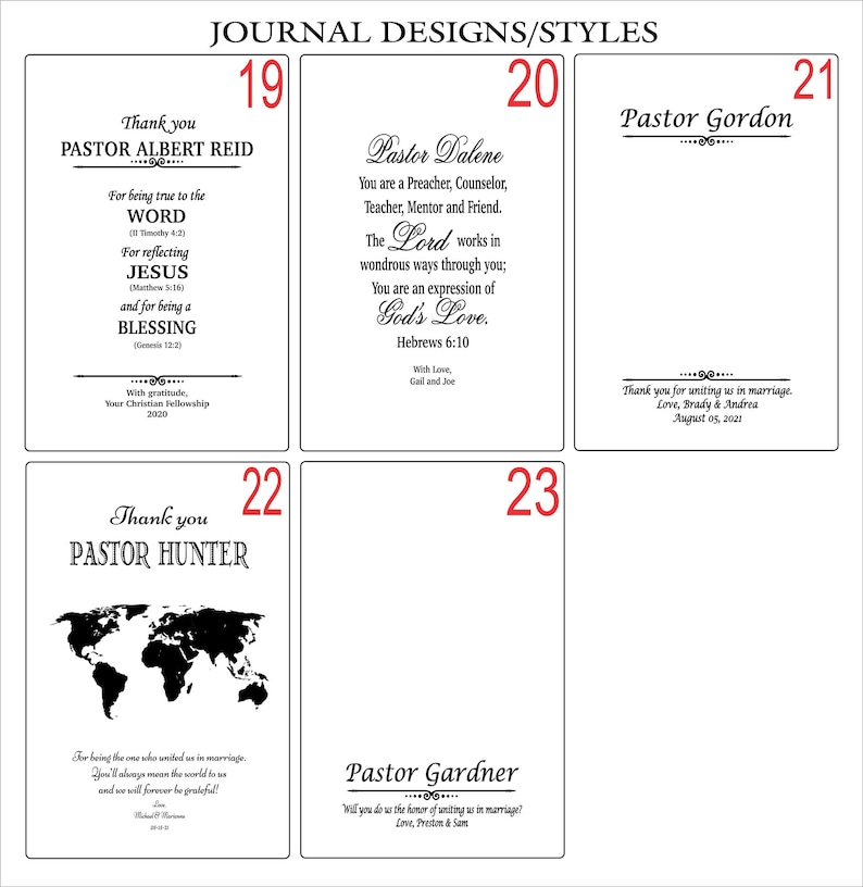 K&ouml;nnte beinhalten: Zehn verschiedene Designs f&uuml;r Journal-Cover mit unterschiedlichen Texten und Bildern. Die Designs beinhalten eine Weltkarte, ein Zitat &uuml;ber Gottes Liebe und eine Dankesbotschaft an einen Pastor.