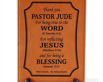 Personalized Pastor Appreciation Plaque: Engraved Faux Leather Gift, PL42