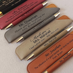 Personalized Teacher Gift | Engraved Leather Pens Gifts and case for Teacher | Preschool Appreciation Gift Custom Christmas Gift End of Year