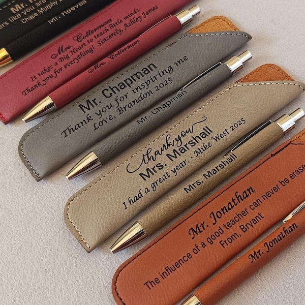 Personalized Teacher Gift | Engraved Leather Pens Gifts and case for Teacher | Preschool Appreciation Gift Custom Christmas Gift End of Year