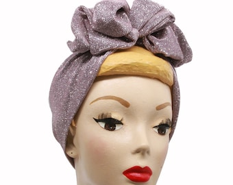 Bandeau turban avec fil, vintage, paillettes roses, headband, headpiece