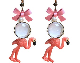 Earrings Miss Flamingo pink rosy cute Vintage Rockabilly