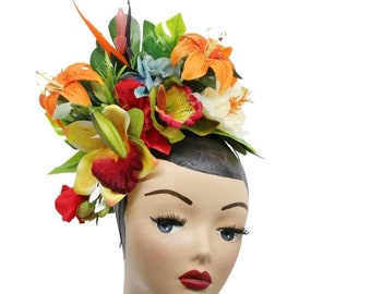 Flower crown Exotic floral hair accessories with monstera leaf