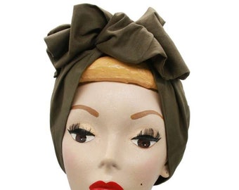 Turban Haarband mit Draht, Headband, Hairband vintage Kopf Band oliv grün