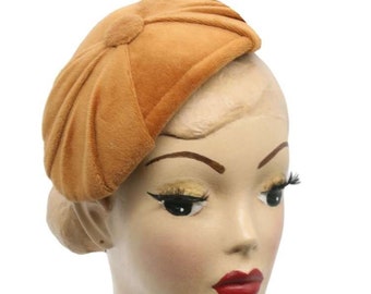 Bandeau Half Hat Vintage made of velvet with pleats in ocher