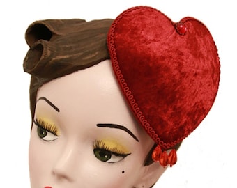 Fascinator heart valentine red romantic Vintage retro Rockabilly Headpiece velvet