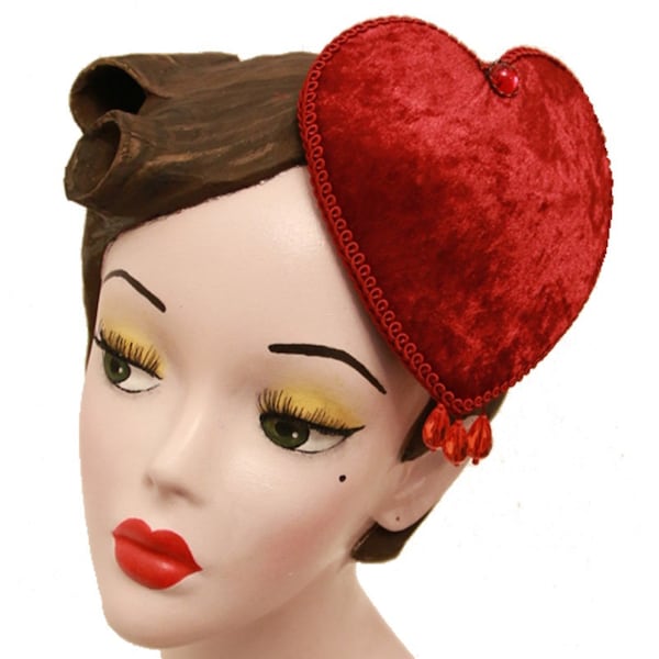 Fascinator heart valentine red romantic Vintage retro Rockabilly Headpiece velvet