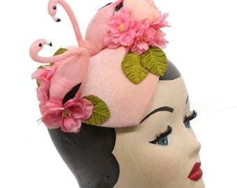 Fascinator Vintage Flamingos Herz Blumen Rosa