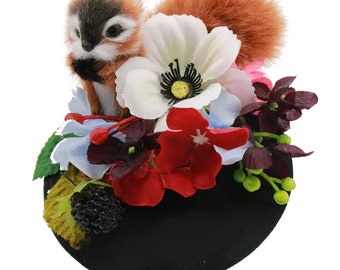 Fascinator fluffy squirrel fall blossoms flowers vintage rockabilly retro headpiece