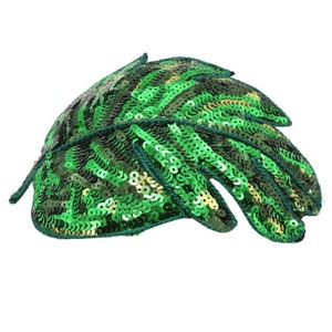 Feuille de Monstera à paillettes, demi-chapeau, chapeau hawaïen, bibi avec paillettes brodées en vert, chapeau de festival image 2