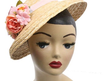 Mushroom straw hat, vintage pink flowers sun hat, cottage core