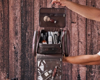 Christmas Gifts Hanging Toiletry Bag Personalized Large Men's Wash Bag WaterProof Full Grian Leather Shaving Kit/Dopp Kit Groomsmen Gifts