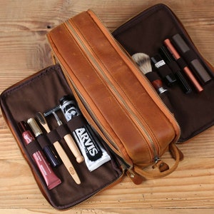 Groomsmen Gift, Groomsmen Proposal, Waterproof Leather Toiletry Bag, Leather Dopp Kit, Men's Shaving Kit, Groomsman Gift, Bridesmaid Gift image 9