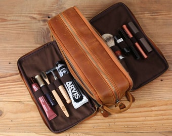 Groomsmen Gift, Waterproof Leather Toiletry Bag, Personalized Leather Dopp Kit Mens Shaving Kit, Bridesmaid Gift, Birthday Gift, Father Gift