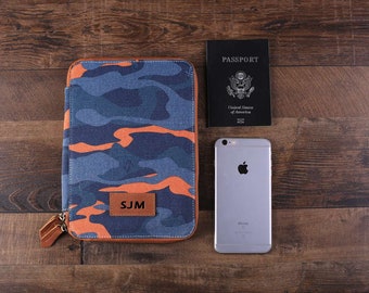 Personalized Canvas Travel Wallet with Leather Trim, Wedding Gift, iPad Mini Passport Holder with Monogram, Groomsmen Gift, Bridesmaid Gift