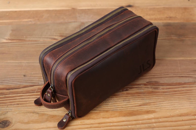 Groomsmen Gift, Groomsmen Proposal, Waterproof Leather Toiletry Bag, Leather Dopp Kit, Men's Shaving Kit, Groomsman Gift, Bridesmaid Gift Coffee+Large Size