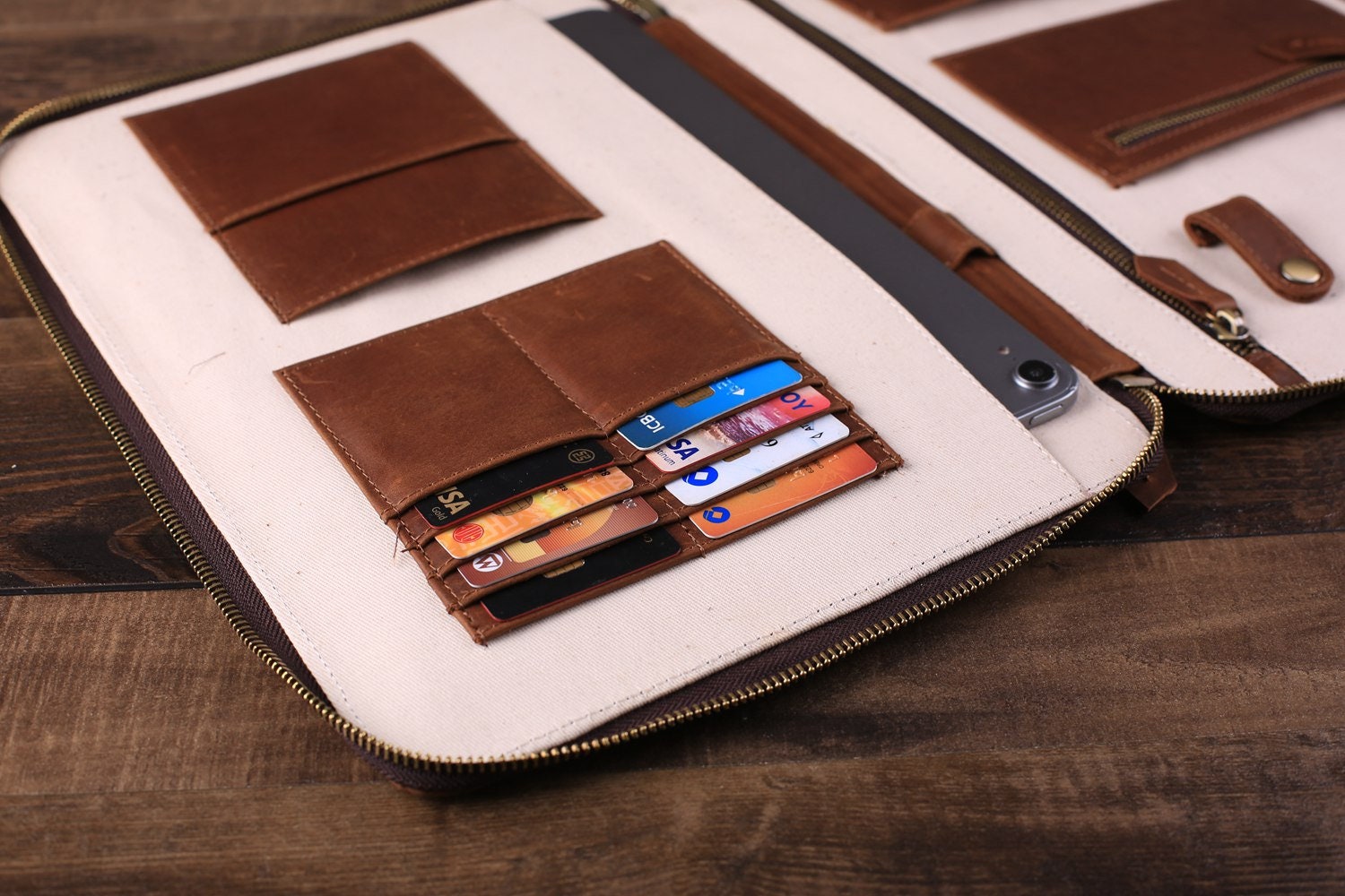 Large Personalized Leather Travel Wallet for Ipad Pro Etsy
