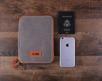 Groomsmen Gift, Personalized Canvas Leather Travel Wallet, Wedding Gift, iPad Passport Holder w/ Monogram, Bridesmaid Gift, Birthday Gift