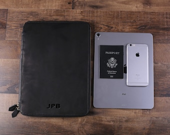 Large Personalized Groomsmen Leather Travel Wallet, Unique Wedding Gift, Custom iPad Pro Passport Holder with Monogram, Document Organizer