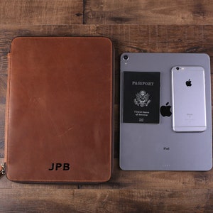 Gran cartera de viaje de cuero personalizado, regalo único de los padrinos, regalo de boda, soporte de pasaporte del iPad Pro con monograma, organizador de documentos