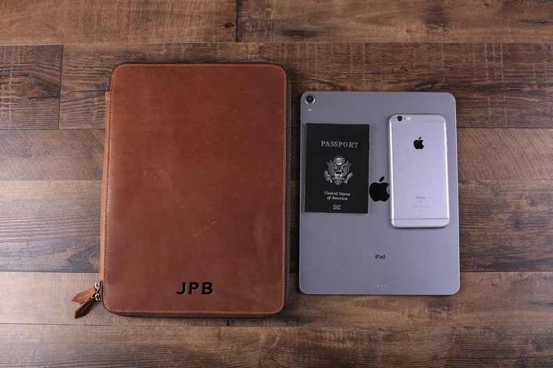 iPad Pro Passport Holder with Monogram Document Organizer Unique Groomsmen Gift Large Personalized Leather Travel Wallet Wedding Gift